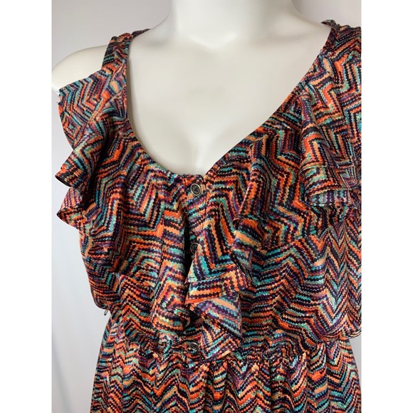 Bisou Bisou Orange blue Purple Ruffle Sleeveless V Neck Mini Women Dress size 14 - Picture 3 of 14